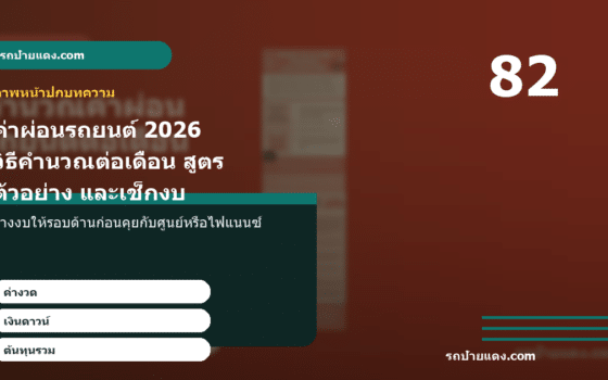 ค่าผ่อนรถยนต์ 2026 วิธีคำนวณต่อเดือน สูตร ตัวอย่าง และเช็กงบ ภาพหน้าปก