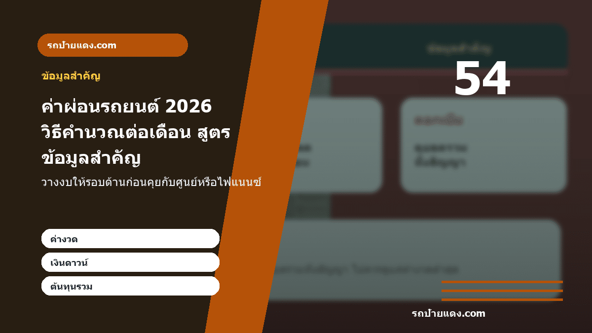 ค่าผ่อนรถยนต์ 2026 วิธีคำนวณต่อเดือน สูตร ตัวอย่าง และเช็กงบ ภาพข้อมูลสำคัญ