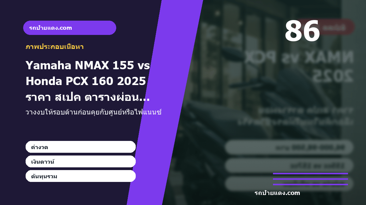 Yamaha NMAX 155 vs Honda PCX 160 2025 ราคา สเปค ตารางผ่อน รุ่นไหนเหมาะกับคุณ ภาพประกอบ