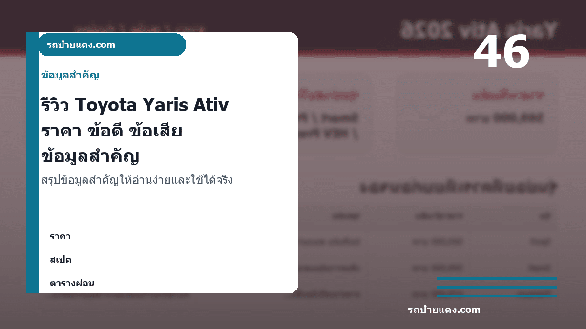 รีวิว Toyota Yaris Ativ ราคา ข้อดี ข้อเสีย คุ้มค่าไหม ภาพข้อมูลสำคัญ